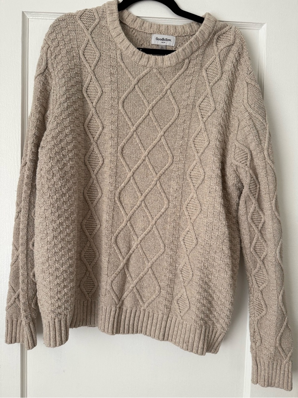 Goodfellow & Co Men’s Cable Crewneck Sweater - Beige Tan